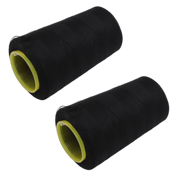 2 stk 402 Serger Tråd Premium Polyester Fray Resistant Fadeless Slidstærk Robust Meget brugt sort tråd