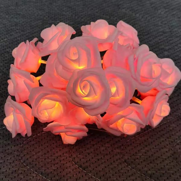 LED String Light Imitation Rose String Light Bryllup String Light Festival Dekoration Lys Rosa