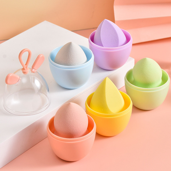 Meikkisienen säilytyslaatikko Piirretty muotoinen Pölytiivis Kauneus Meikki Blender Kotelo ripustusnarulla Keltainen