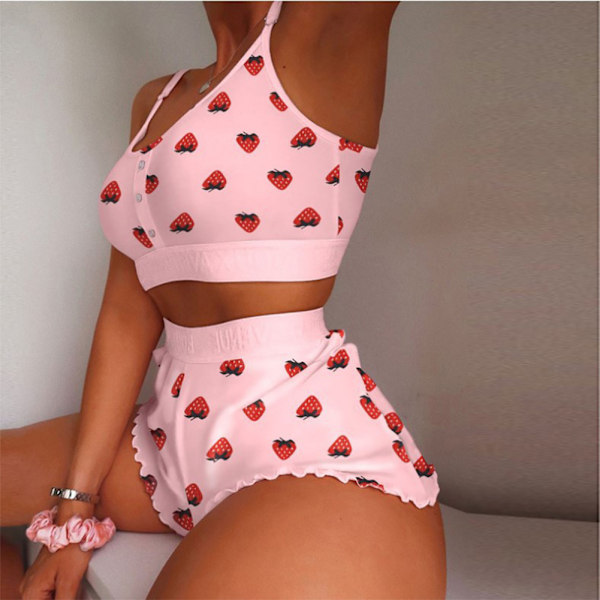 Pyjamasset för kvinnor med kort ärm Bekväm XXL-storlek Rosa nattkläder för sommaren