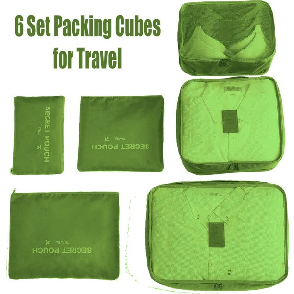 6 kpl pakkauskuutiot Matkalaukkujen organizer Set matkatavarapakkausjärjestelmäsarja Sky Green -tuotekassilla, malli: vihreä