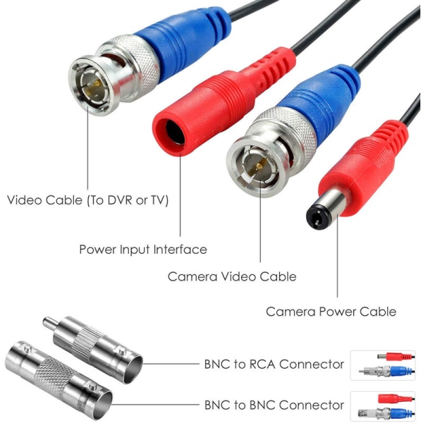 BNC-kabel Power för säkerhetsövervakning DVR-kamera 18,3m / 60ft Svart 1 rulle