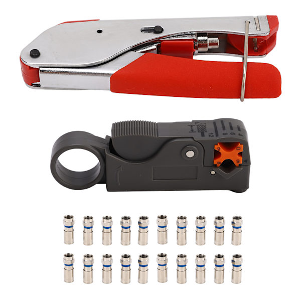 Koaksialkabel Crimper Wire Stripper Crimptænger med 20 stk F-stik til RG6