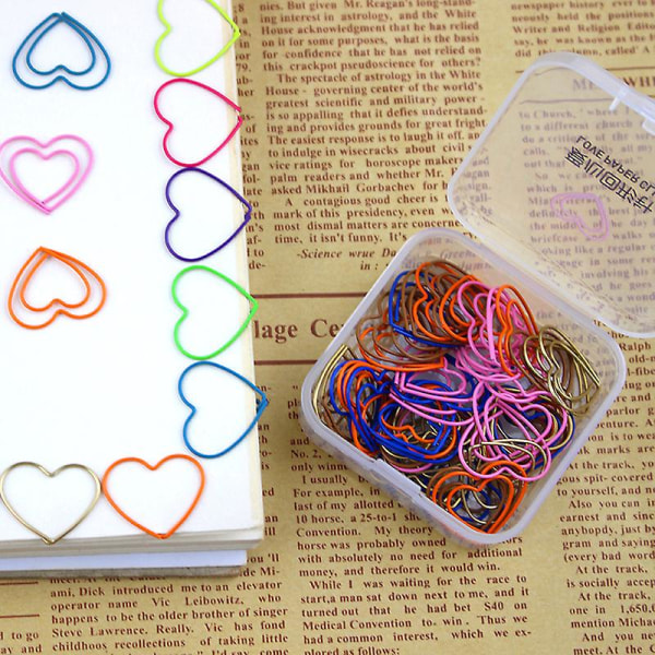 200 stk kjærlighet hjerteformede binders Metall søte binders Studenter bokmerker for studenter, lærere, tilfeldig farge