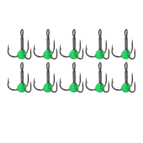 10 st/set Fiske Treble Hook Högkolstål Korrosionsbeständig Fiskebete Färg Borr HookGrön