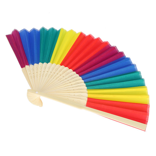 6st 21CM Retro Style Handheld Fläkt Bambu Ram Rainbow Folding Fläkt för dekoration