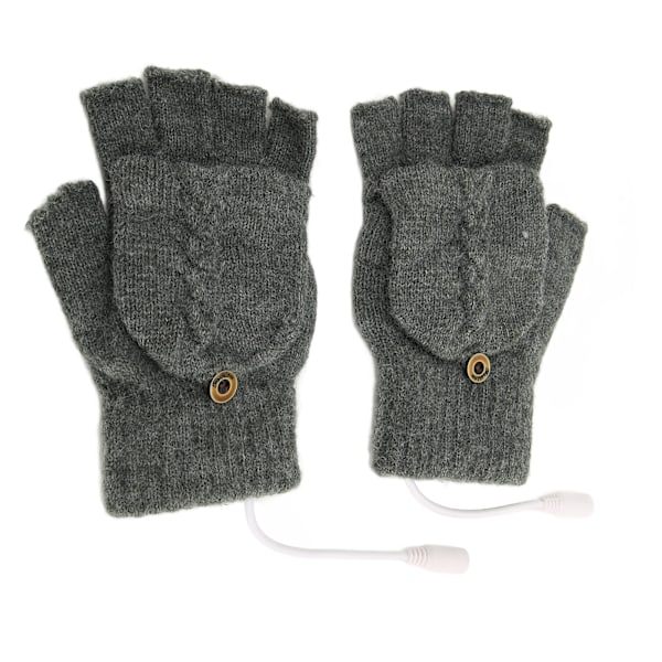 USB Warmer Uppvärmda Handskar Flip Half Fingerless Elektroniska Stickade Handhandskar för män Kvinnor Vinter Mörkgrå