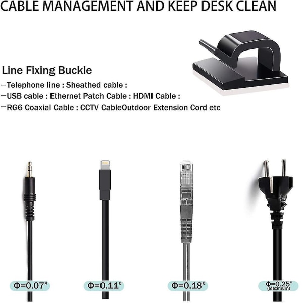 100 stk justerbare kabelhåndteringsklips, selvklebende kabelbeholdere Sticky Wire Clips Ledningsholder for TV Pc Ethernet-kabel Under skrivebordsvegg Hjemmekontor Black