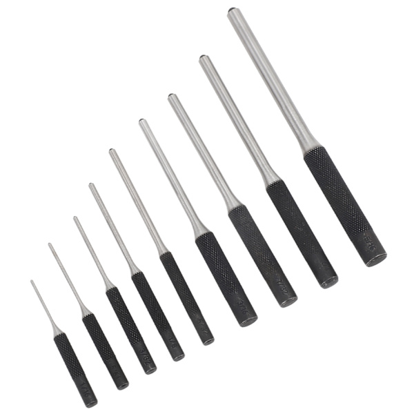 9 st Roll Pin Punch Set Härdat stål Ta bort Pin Punch Tool med röd förvaringspåse för klocka Reparation Smycken Craft