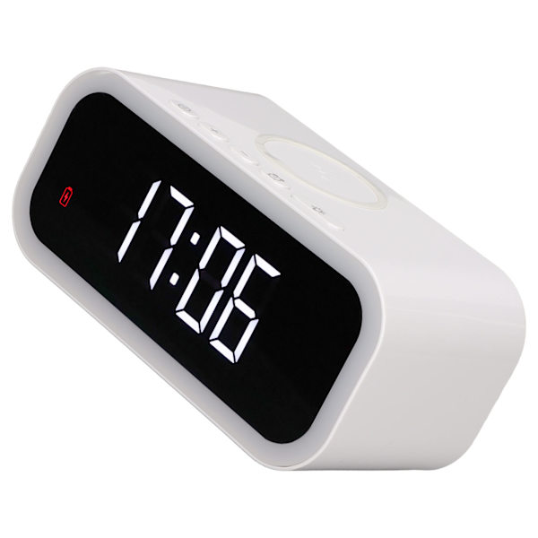 Nattljus väckarklocka 4 i 1 15W trådlös laddning Varmvit Nattljus LED-klocka Justerbar volym LED-klocka