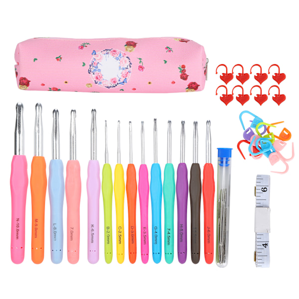 Virknålsset TPR Mjukt Handtag Nålar Kit DIY Stickverktyg Hushållsartiklar C1‑Rosa Väska