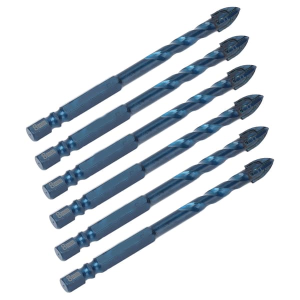 10 st Krysshuvud Borr Bits Karbid Bits med 1/4 tum Hex Skaft för Keramik Marmor Glas Mörkblå 8mm Hål