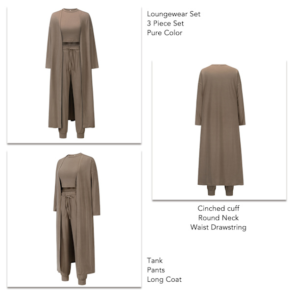 Kvinders Pyjamas Sæt Efterår Vinter Hjemmetøj Sæt 3 Dele Loungewear Sæt Vest Bukser Cardigan Sæt Khaki S