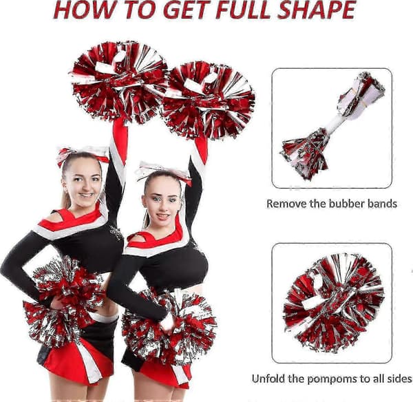 4 stk. cheerleading-pomponer til cheerleader-kostume til kvinder, 2 par cheer-pomponer Red White