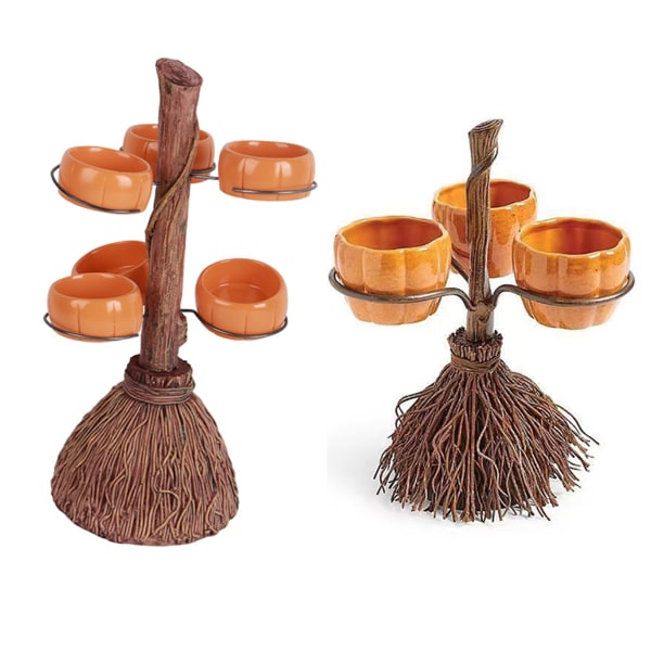 Halloween-gresskar snacksboller på kost for servering av snacks Salat Frukt Halloween festtilbehør Dekorasjoner