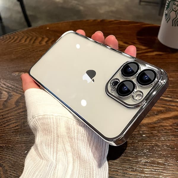 iPhone 17 Pro Silver Desert Gold Electroplated Transparent Case Lens Protector Screen Protector