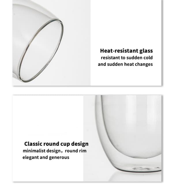 【NX】Double Wall Coffee Mug with Handle, Insulated Coffee Mug, Clear Borosilicate Glass Mug
