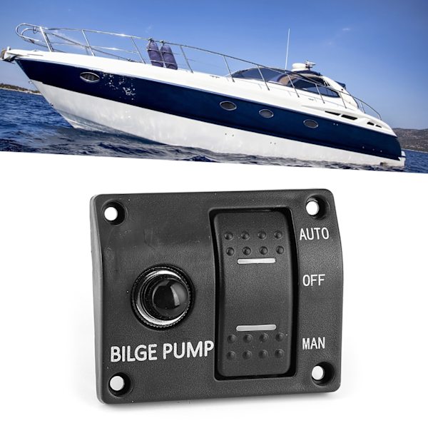 3-vejs lænsepumpbryderpanel Auto Off Manuel 12V 24V med LED-indikator Indbygget 15A afbryder