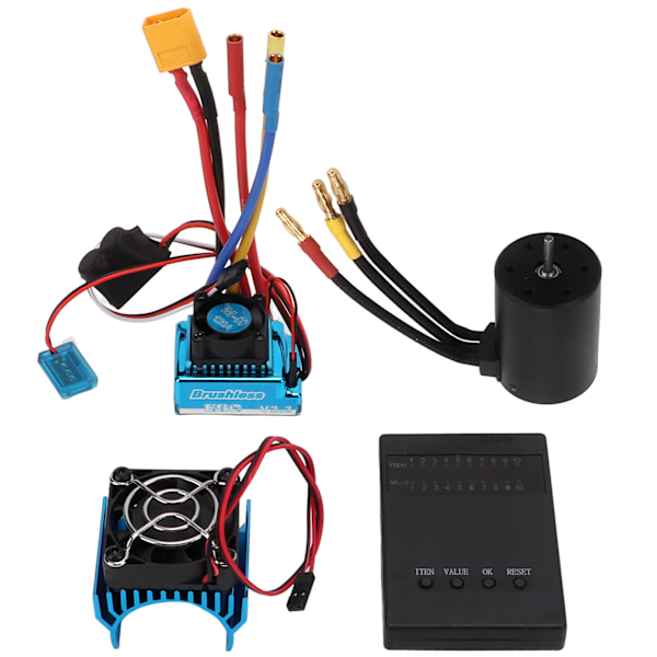 3650 2300KV Borstlös Motor + 120A Borstlös ESC XT60-kontaktversion + Programmeringskort + Motorfläktset för 1/8 1/10 RC-bil