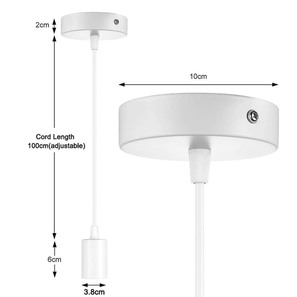 Metalllampeoppheng, E27-lampesokler med kabel, ledningspendel, lampekabel, ideell for takbelysning White 1M