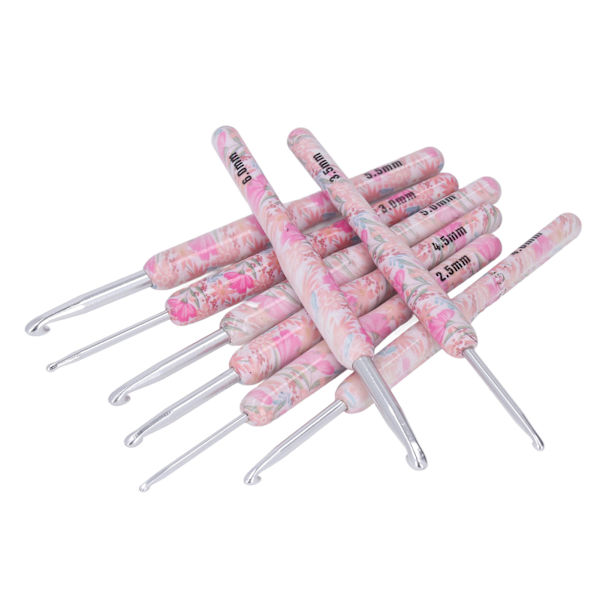 8 st Virknål Set Utskrift Aluminium Hantverk DIY Färgglad virknål Ergonomisk sticknål för stickare för sömnad Smash Flower