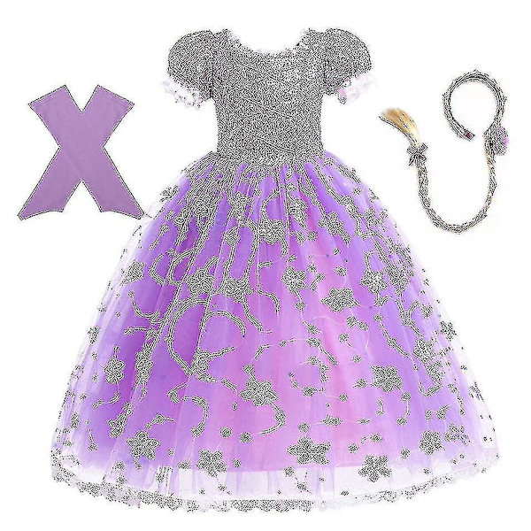 Elegant lila prinsessa Rapunzel klänning för flickor 4Y Tag-120