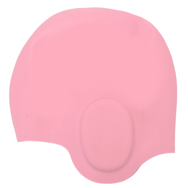 【NX】Høy elastisitet Silikon badehette for barn 3D ørebeskyttelse badehette for kort langt hår Rosa