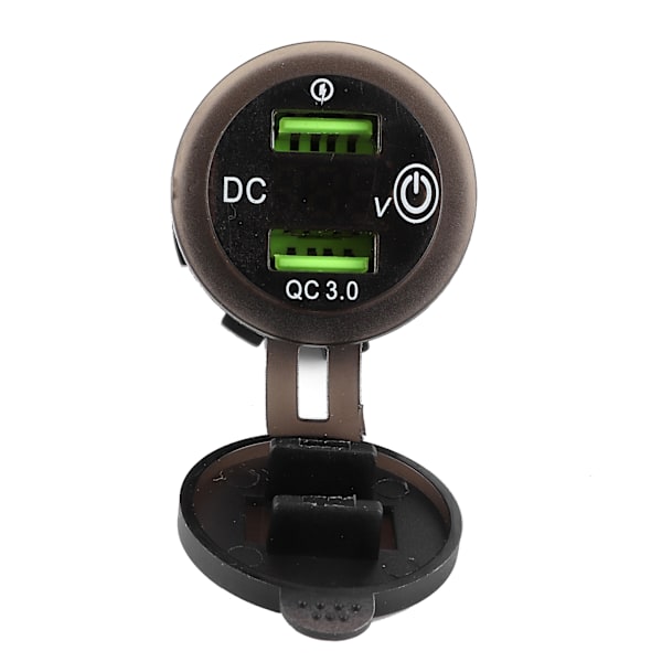 Dual USB Port Oplader QC 3.0 Hurtigopladning Vandtæt med LED Voltmeter til Bil Båd Yacht ATV RV Rødt LED-lys