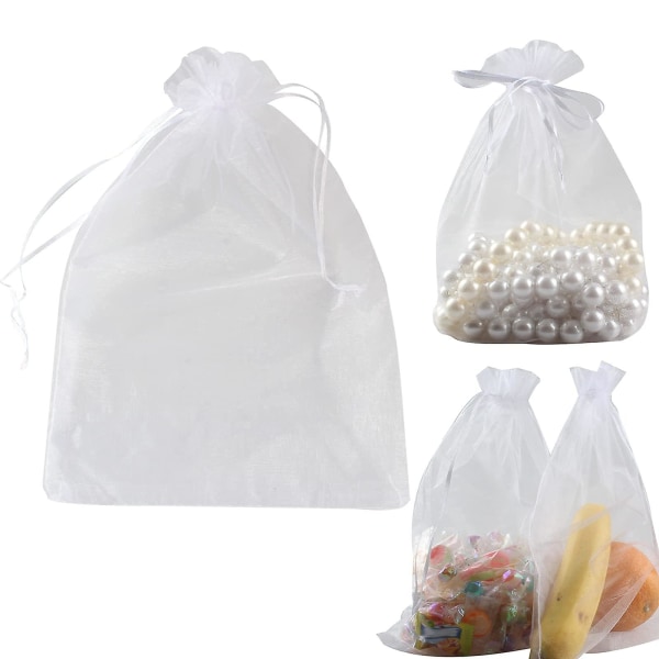 Pakke med 50 Organza-gaveposer, 20 x 30 cm, smykkesnøreposer til fødselsdagsbryllup, jul, gaveemballage
