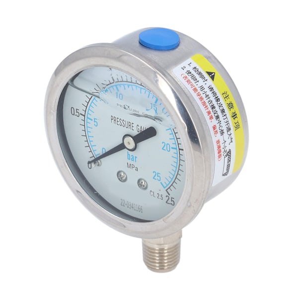 Trykmåler 1/4 NPT Nøjagtighedsniveau 2,5 Transparent Dial Vakuum Trykmåler med rustfrit stålhus 0 til 2,5Mpa