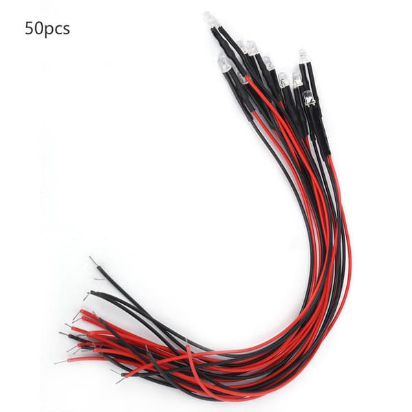 50 stk. 12V ferdigkablet LED-lysdiode 3 mm rundt hode lysperle flerfarget rask blinking