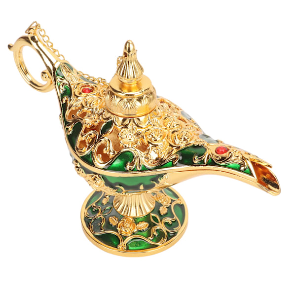 Magisk Genie Lampa Utsökt Färgäkta Iögonfallande Legering Präglat Mönster Genie Lampa för Sovrum Kontor Guld+Grön 22 cm