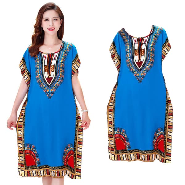 Dammode Strandklänning Boho Elegant Etnisk Klänning Blue