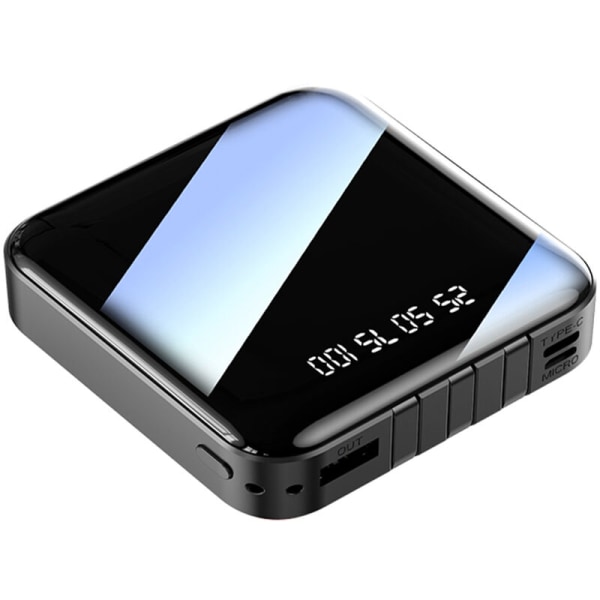 Power Bank 10000mAh bærbar lader med Micro USB Type-C-kabel LED-batteri Power Display, modell: svart