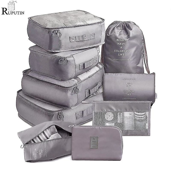 Reiseorganisatorsett, 9 deler, bærbare bagasjeposer, ideell for oppbevaring av sko og klær i kofferten Cactus 9pcs