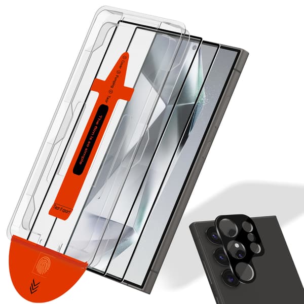 2-Pack Compatible with Samsung S24 Ultra Screen Protector & 1-Pack Lens Protector - Tempered Glass | [Automatic Installation] - Bubble-Free