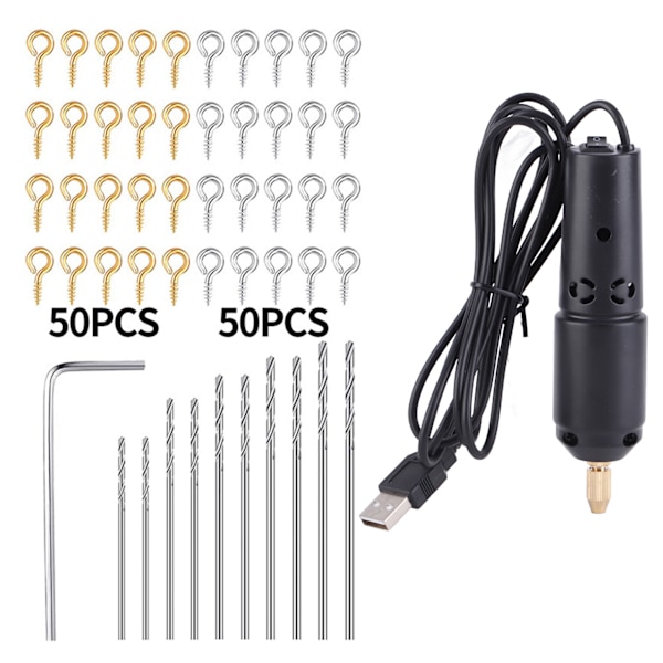 Mini sähköpora 0,8-1,2 mm kannettava käsikäyttöinen USB-käyttöinen mikro sähköpora 10 kpl terillä koruille