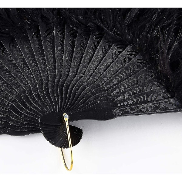 Roaring 20'er Vintage Style Folding Håndholdt Flapper Marabou Feather Hand Fan (z-sort & påfuglesort Rib)