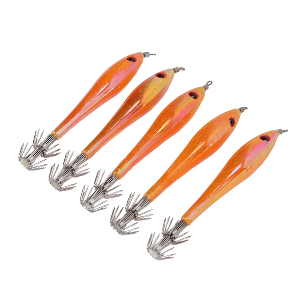 5 ST Simulering Bläckfisk Hård Falskt Bete Krokar Konstgjord Bläckfisk Dubbel Krok Jig Fiskeredskap Orange