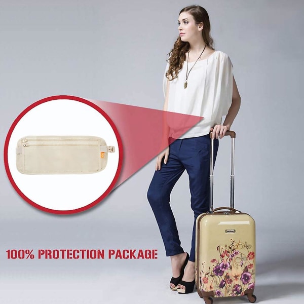 Pengarbälte för resor - smal passhållare resepåse för att skydda dina viktiga papper och pengar Khaki