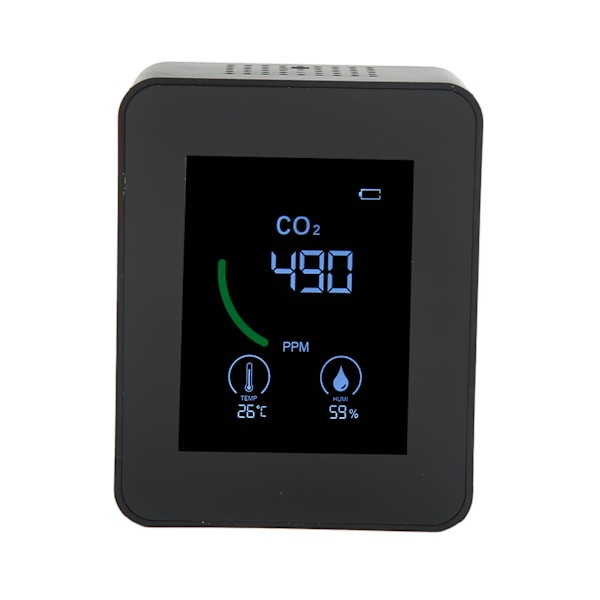 Kulldioksiddetektor USB-lading TVOC-sensor Halvleder Luftkvalitetsmonitor med temperatur- og fuktighetsmåling Svart