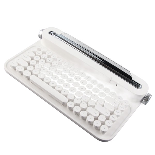 Vintage Bluetooth-tastatur 86 taster Bærbar trådløst tastatur med integreret stativ til Windows til Android til iOS Hvid