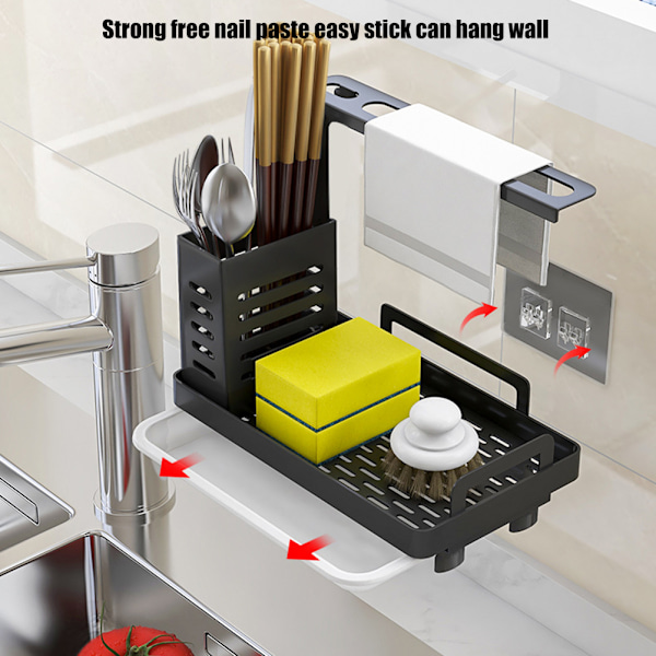 Oppvaskstativ Caddy Organizer 304 Rustfritt Stål Svamp Såpebørste Dispenser Holder med Klut Stativ Sugkopper Oppvaskstativ med Avløpsbeholder