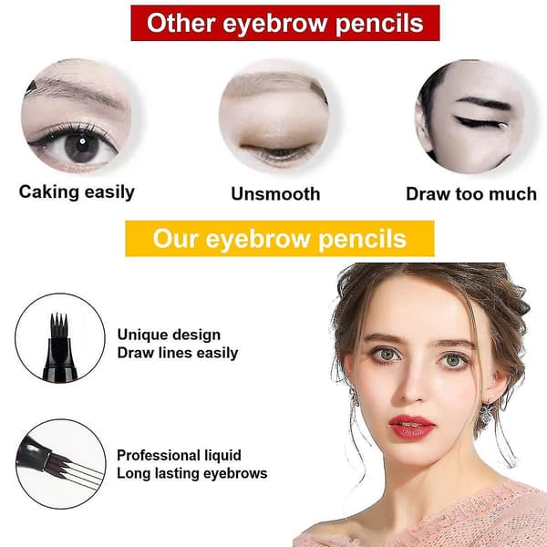 3 stk. lysebrune øjenbrynspenne - Vandtætte microblading øjenbrynspenne, lange Black