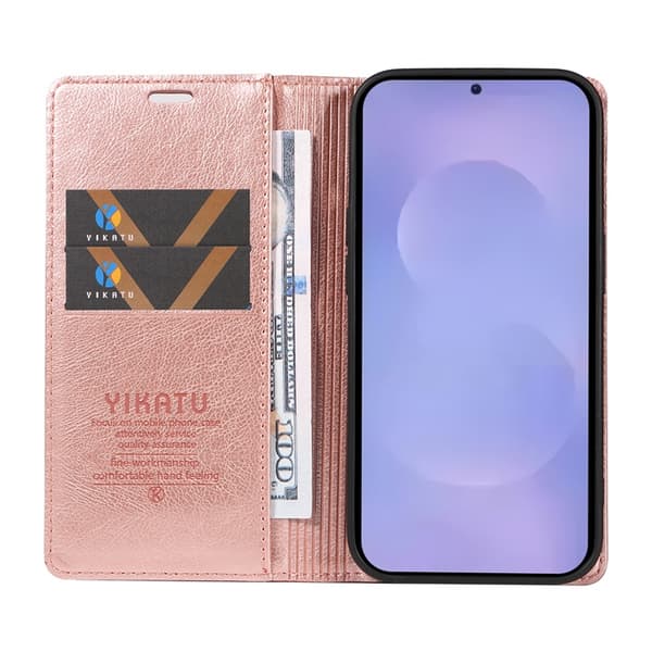 YIKATU Galaxy S26/S26 Pro Wallet Case Litchi Artificial Leather Roséguld 73