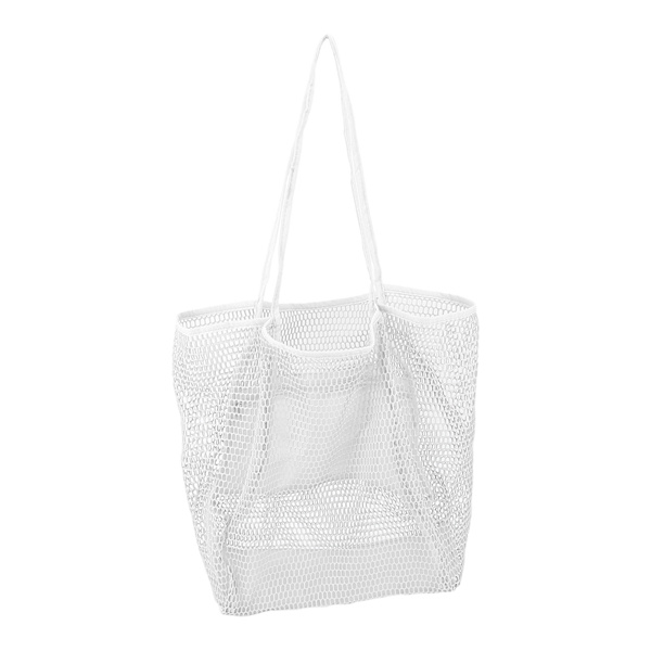 Mesh Strandtaske Enkel Stor Kapacitet Flere Lommer Lynlås Håndvævet Strandtaske til Rejseudflugt Camping Hvid