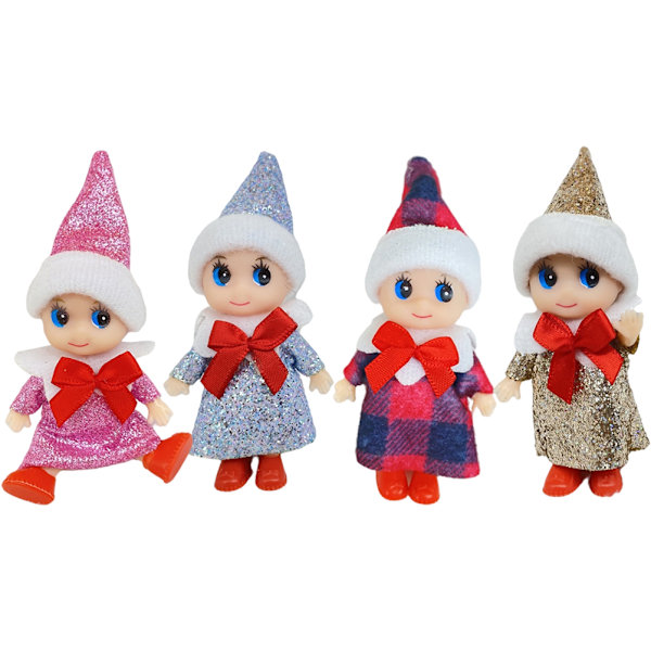 4 stk Julbebis Nissedukke Jul Tiny Elf Doll Jul Mini Elf Baby Doll Lekevarer Baby nissedukker Leke for barn Julegave