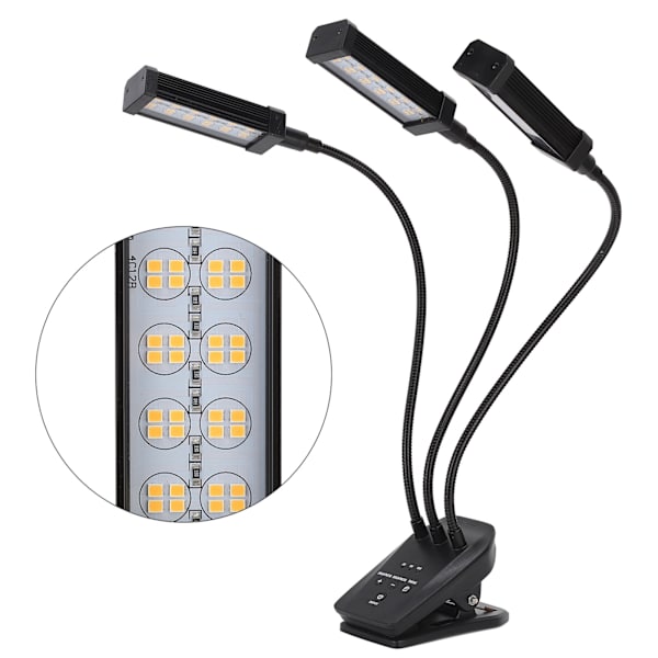 LED Vækstlys 3 Hoved 360° Justerbar Timeret Plantevækstlampe til Drivhuse Kontor 100‑240V Sort EU-stik