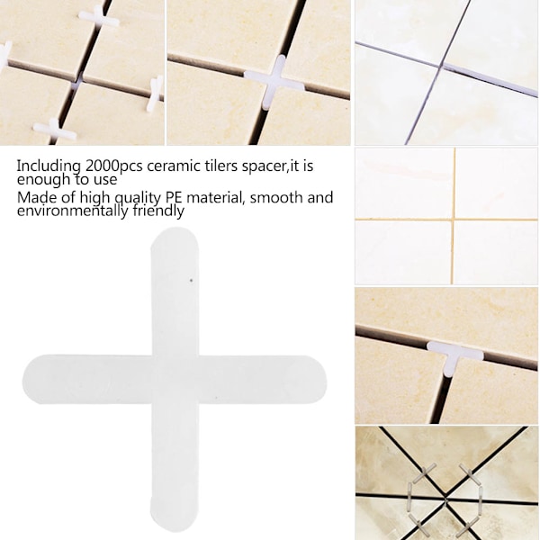 2000 st Keramiska plattsättare Spacer Cross Plast Kakel Rörmokare Återanvändbart utjämningssystem 3 mm
