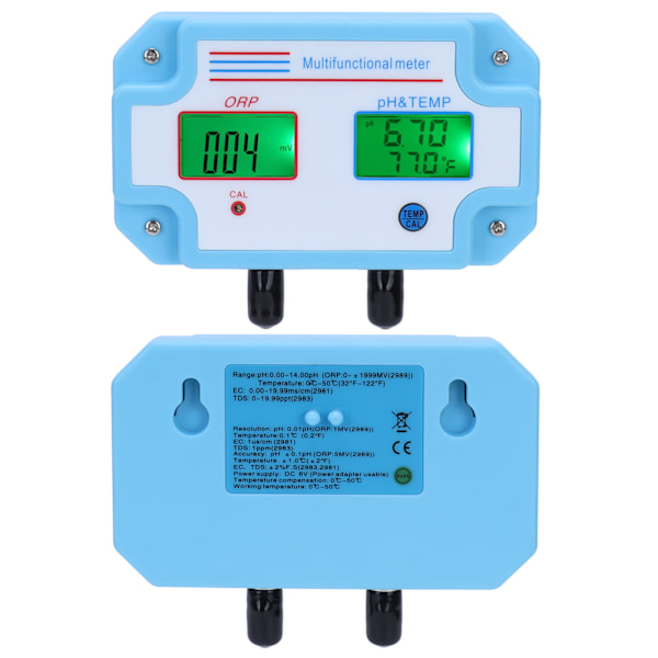 Multifunktionsvandmåler 3 i 1 ORP/PH/Temp Udstyr til overvågning af vandkvalitet EU-stik 230‑240V